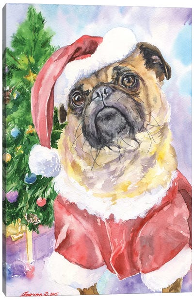 Christmas Pug Canvas Art Print - Christmas Animal Art
