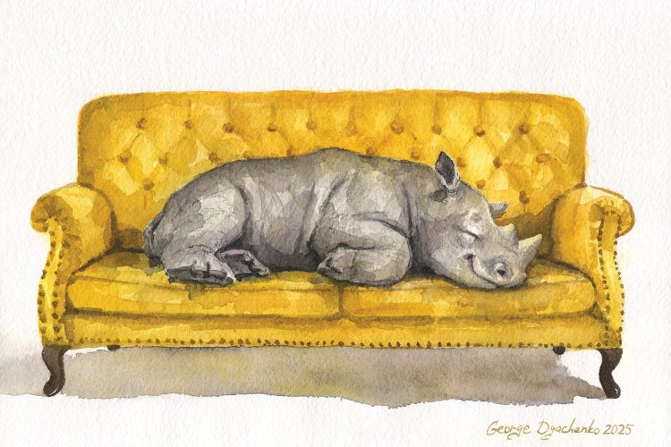 Cute Rhino Resting by George Dyachenko wall art