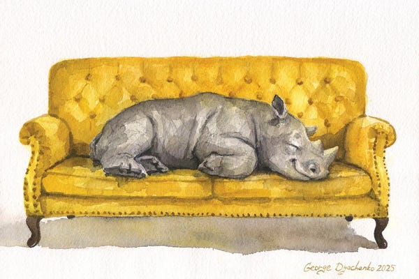 Rhinoceroses: Cute Rhino Resting by George Dyachenko
