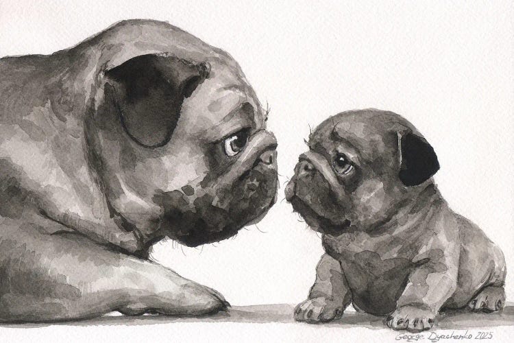Pug And Her Puppy by George Dyachenko wall art