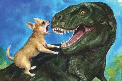 Canvas Print: Chihuahua Vs T-Rex by George Dyachenko - thumbnail