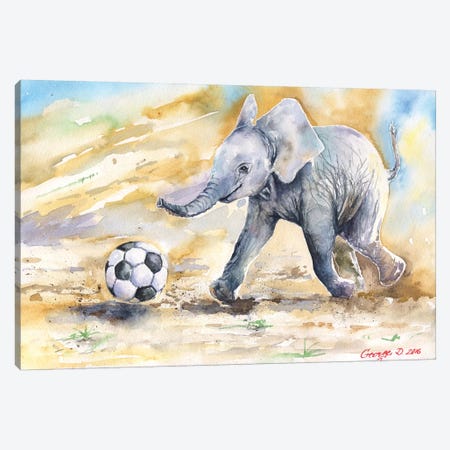 Elephant Calf And Ball Canvas Print #GDY56} by George Dyachenko Canvas Art Print