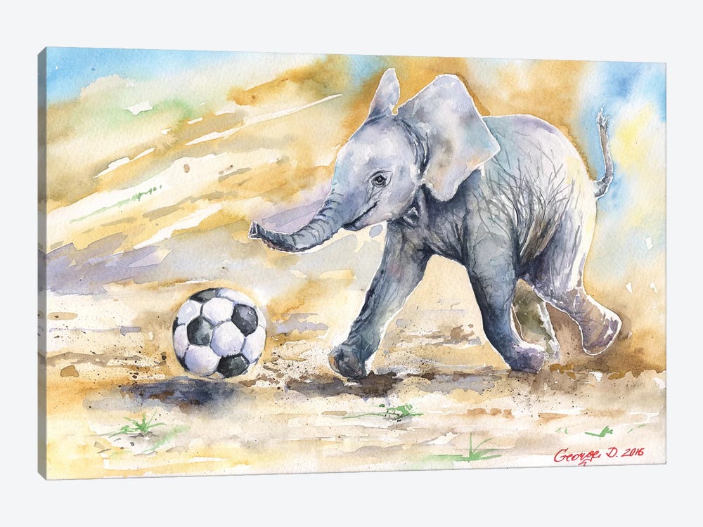 Elephant Calf And Ball by George Dyachenko 1-piece Canvas Art Print