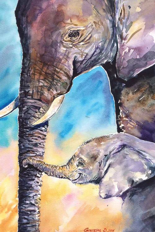 Elephant Mother & Calf by George Dyachenko wall art
