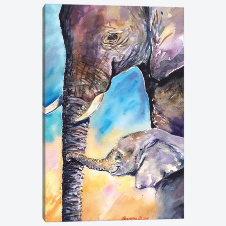 Elephant Mother & Calf Canvas Print #GDY57} by George Dyachenko Art Print
