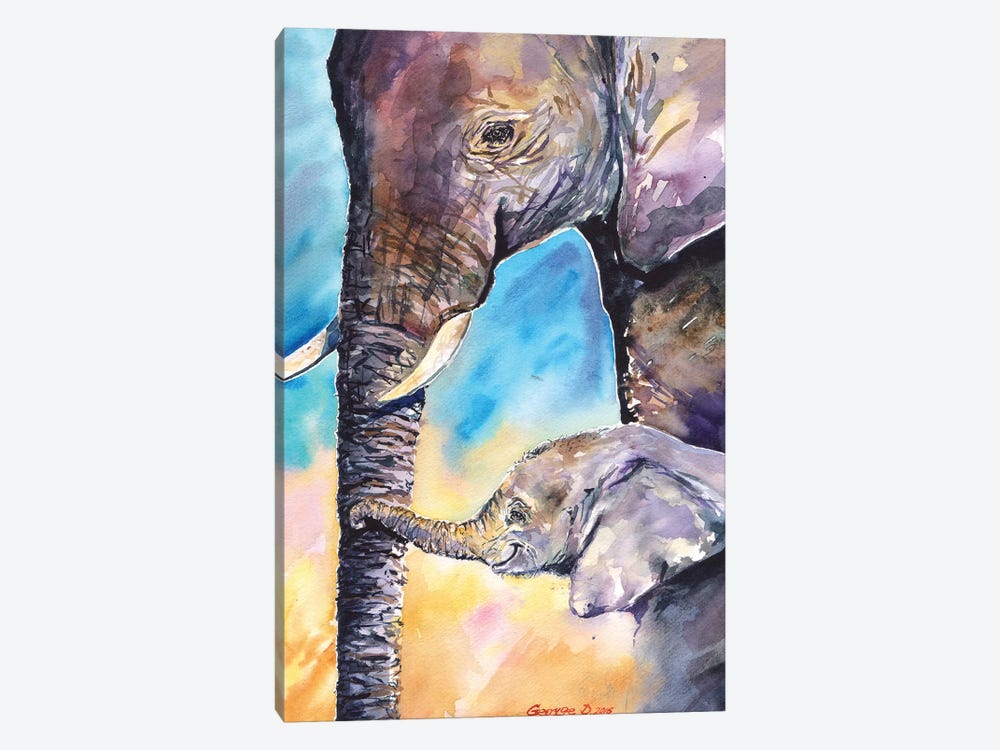 Elephant Mother & Calf by George Dyachenko 1-piece Canvas Art