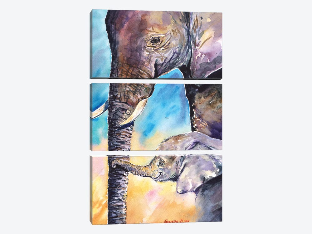 Elephant Mother & Calf by George Dyachenko 3-piece Canvas Art