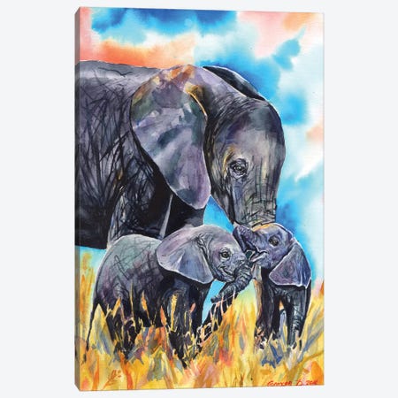 Elephant Mother & Calves Canvas Print #GDY58} by George Dyachenko Canvas Artwork