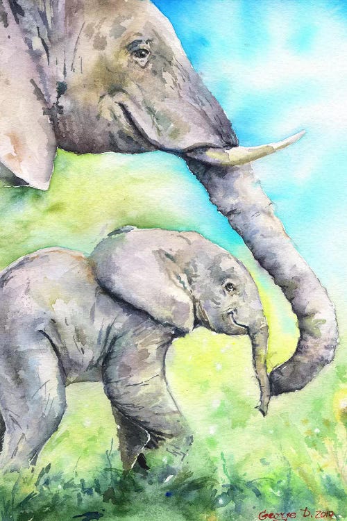 Elephants Happy Family by George Dyachenko wall art