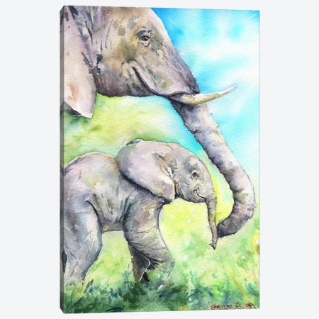 Elephants Happy Family Canvas Print #GDY59} by George Dyachenko Canvas Artwork