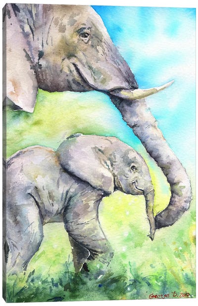 Elephants Happy Family Canvas Art Print - George Dyachenko