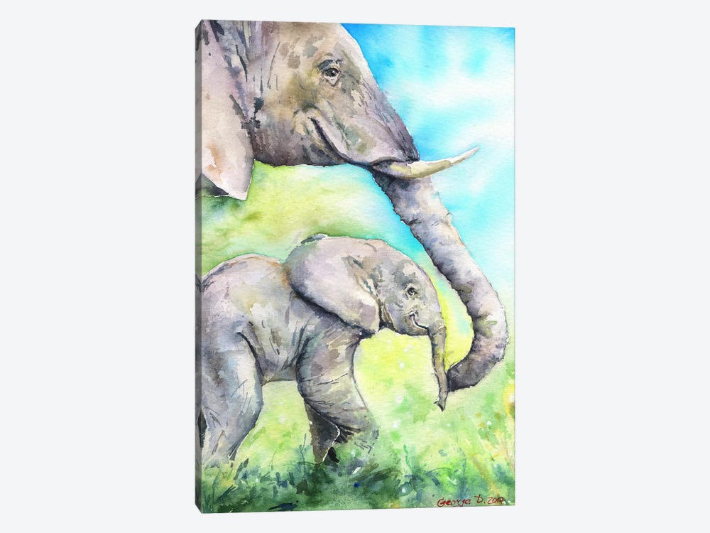 Elephants Happy Family by George Dyachenko 1-piece Canvas Art