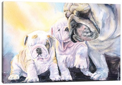 English Bulldog Family Canvas Art Print - George Dyachenko