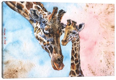 Giraffe Family I Canvas Art Print - Baby Animal Art