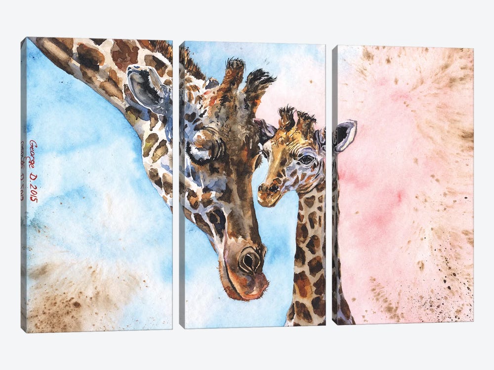 Giraffe Family I by George Dyachenko 3-piece Canvas Art Print