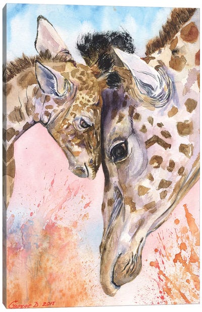 Giraffe Family II Canvas Art Print - Baby Animal Art