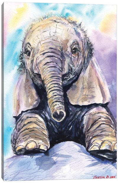 Happy Baby Elephant Canvas Art Print - George Dyachenko