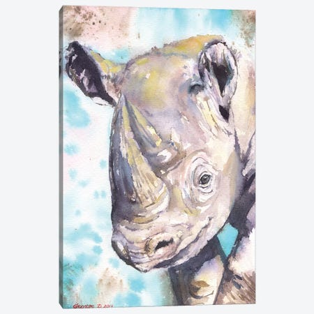 Happy Baby Rhino Canvas Print #GDY89} by George Dyachenko Art Print