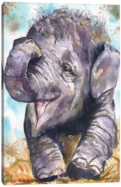 Happy Elephant Canvas Art Print - George Dyachenko