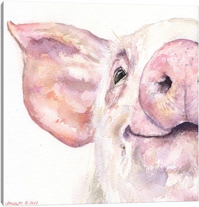 Happy Pig Canvas Art Print - Watercolor Art