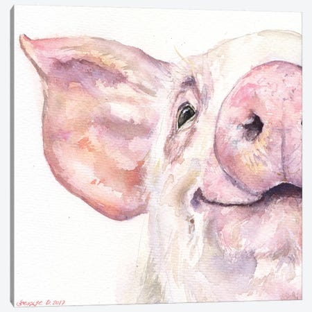 Happy Pig Canvas Print #GDY92} by George Dyachenko Canvas Artwork