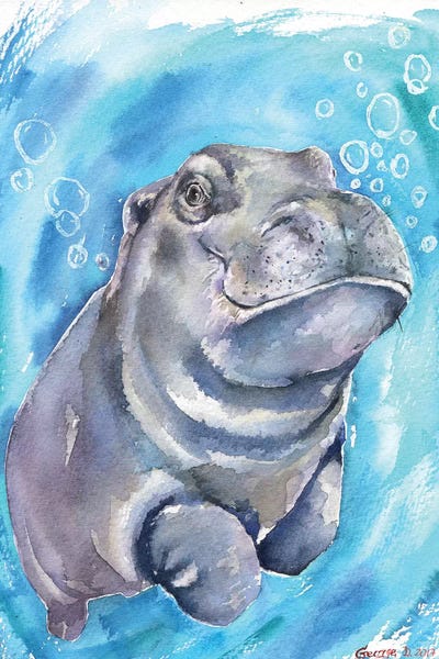 Hippopotamuses: Hippo Baby I by George Dyachenko