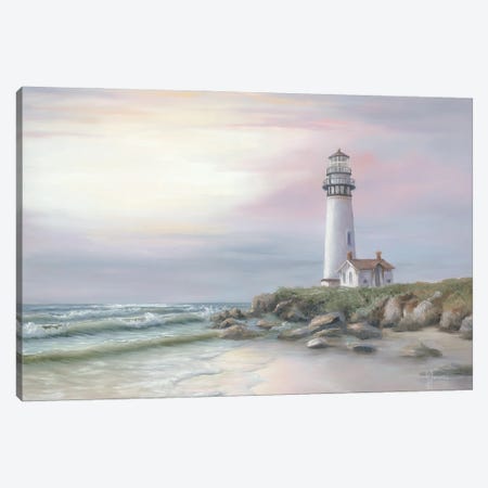 Lighthouse At Sunset Canvas Print #GEJ10} by Georgia Janisse Canvas Artwork