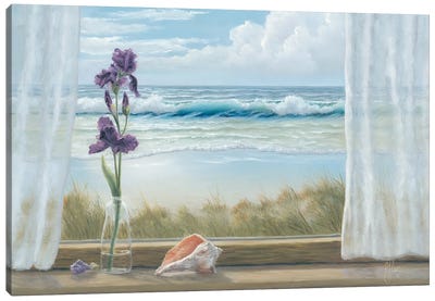 Irises On Windowsill Canvas Art Print - Iris Art