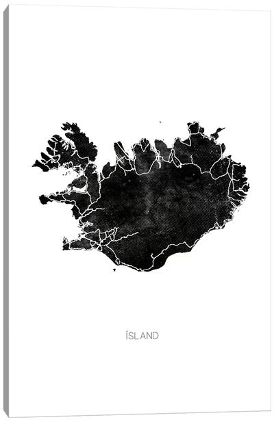 Black Iceland Map Canvas Art Print - Monika Strigel