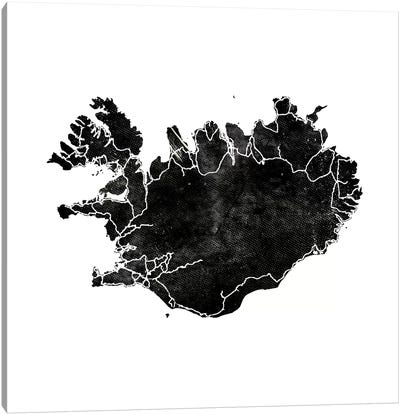 Black Iceland Map Black II Square Canvas Art Print - Monika Strigel
