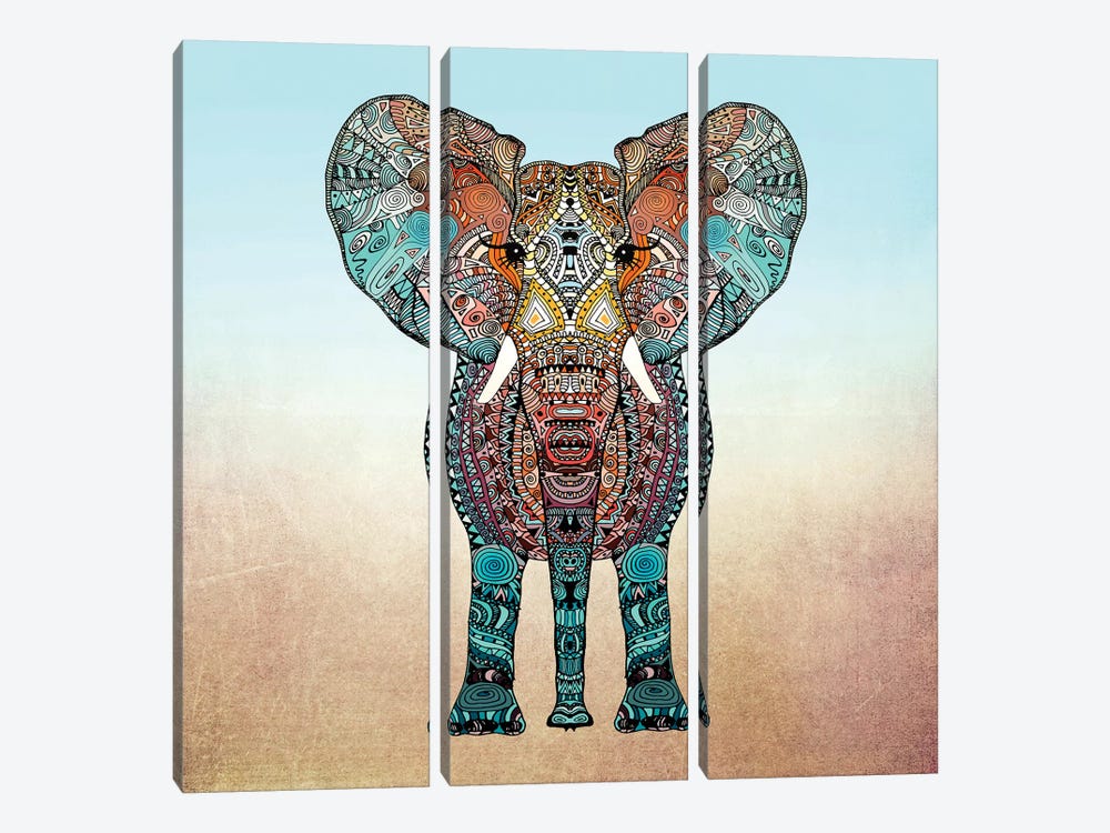 Boho Summer Elephant by Monika Strigel 3-piece Canvas Art Print