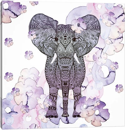Flower Shower Elephant Canvas Art Print - Monika Strigel