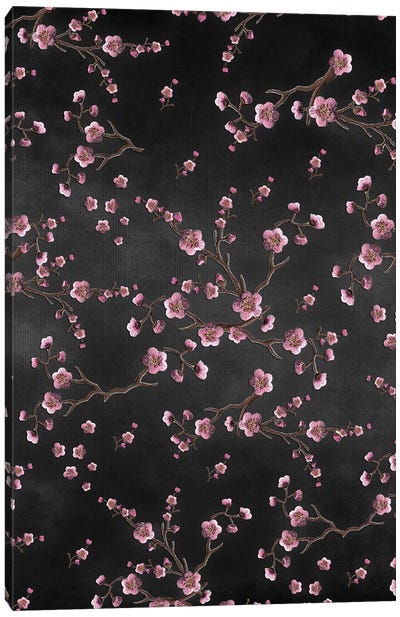 Sakura Black Canvas Art Print - Cherry Blossom Art