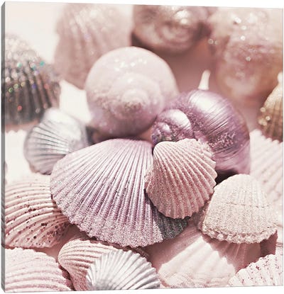 Shells And Glitter Square Canvas Art Print - Ocean Treasures