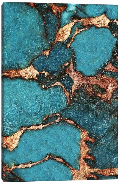 Gemstone And Gold - Dark Aqua Canvas Art Print - Blue & Gold Art
