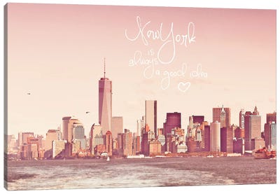 New York Skyline In Rose Canvas Art Print - Double Exposure Photography