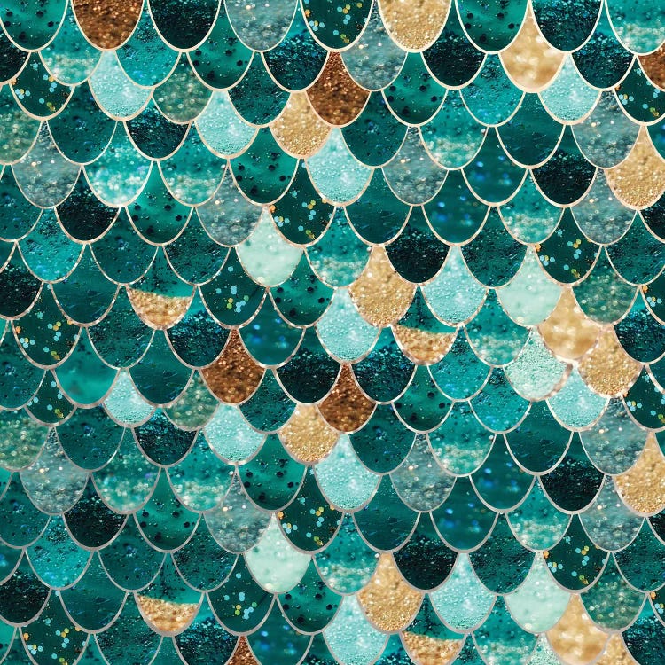 Really Mermaid _  Emerald And Gold by Monika Strigel wall art