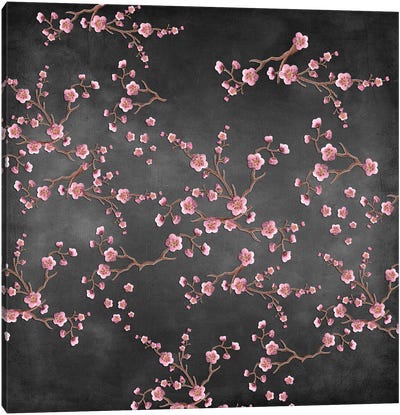 Sakura - Grunge Black Canvas Art Print - Floral & Botanical Patterns