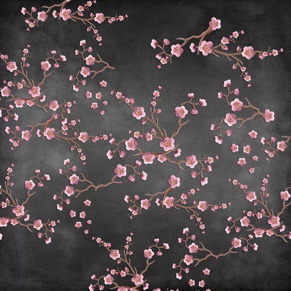 Floral & Botanical Patterns: Sakura - Grunge Black by Monika Strigel