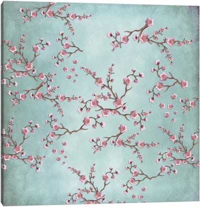 Sakura - Love Grey Canvas Art Print - Blossom Art