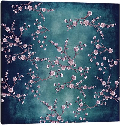 Sakura - Love Teal Canvas Art Print - Cherry Tree Art