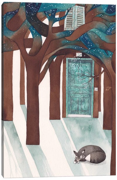 Fox On The Porch Canvas Art Print - Gemma Capdevila