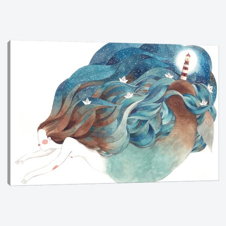 Light House Mermaid Canvas Print #GEM21} by Gemma Capdevila Canvas Art