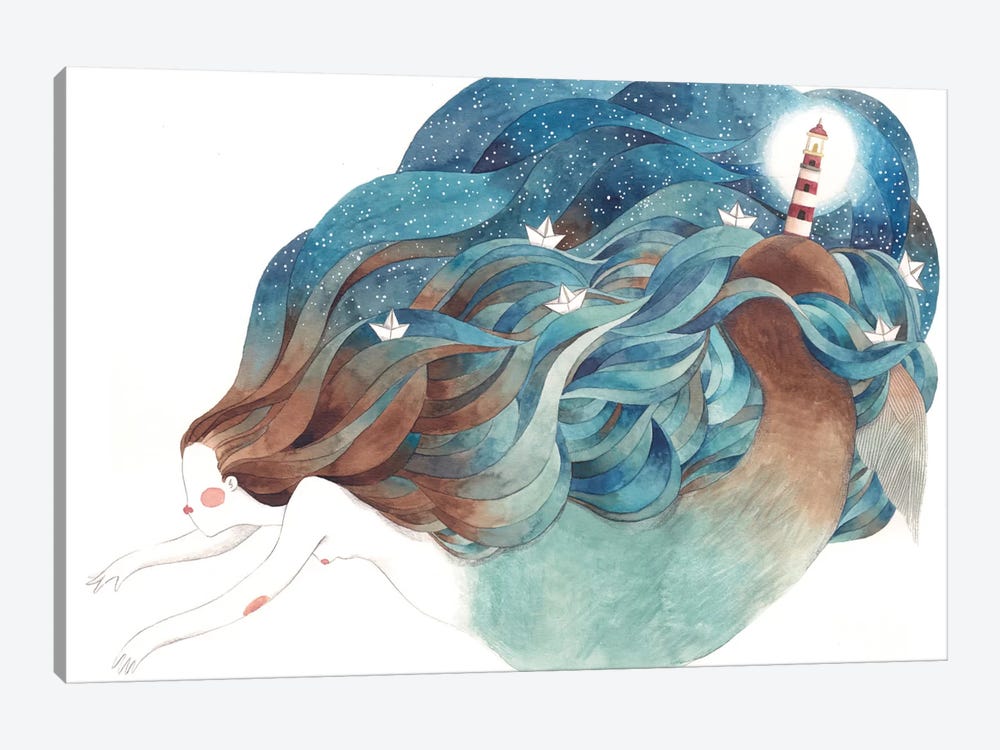 Light House Mermaid by Gemma Capdevila 1-piece Canvas Print