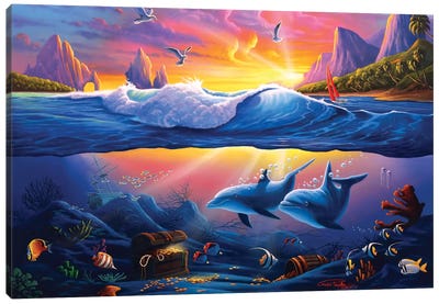 Sunken Treasure Canvas Art Print - Dolphin Art