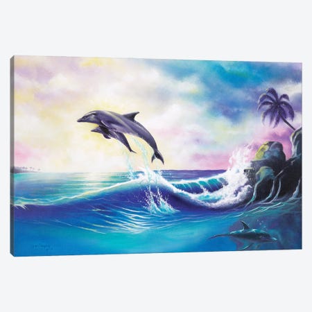 Dolphins Canvas Print #GEP54} by Geno Peoples Art Print