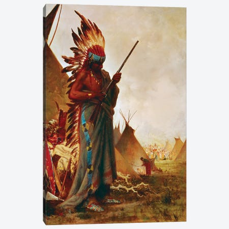 Native American And Rifle Canvas Print #GER103} by Jules Tavernier Canvas Art