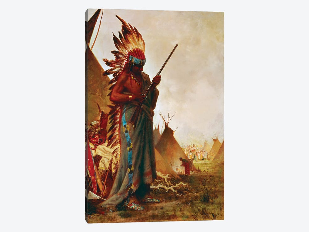 Native American And Rifle by Jules Tavernier 1-piece Canvas Art