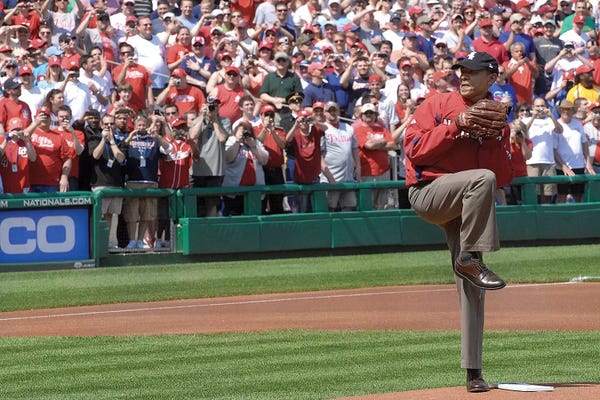 Unknown: Barack Obama Throwing Out First Pitch (1961- ) by Unknown