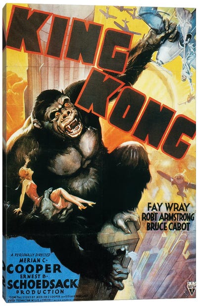 King Kong Poster, 1933 Canvas Art Print - Golden Age of Hollywood Art